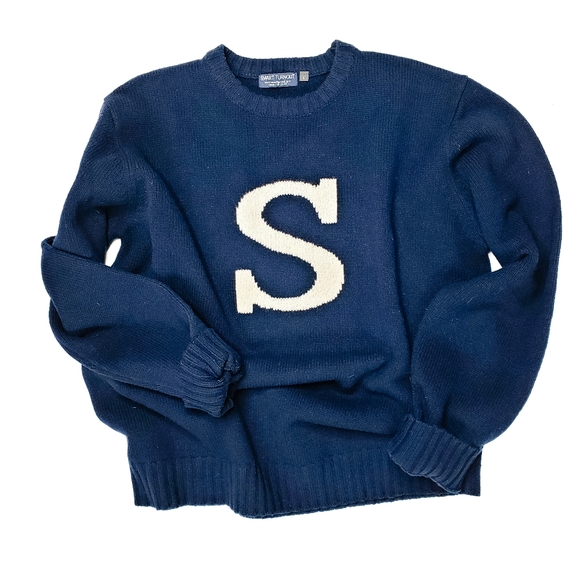 SMART TURNOUT Lambswool Varsity S Sweater SZ L - Picture 1 of 4